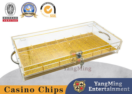 comprar Acrílico totalmente transparente 8 cuadrícula cerrable caja de fichas de póquer de la mesa de arriba del mango bandeja de fichas Fabricación en línea
