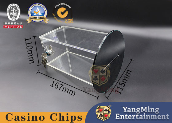 comprar Parte inferior redonda de acrílico de juego del portador de efectivo de la caja de los naipes del descenso de la tabla del tenedor del descarte del póker del bacará con 1 cerradura Fabricación en línea