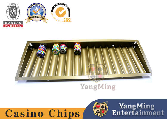 comprar Color amarillo del oro de 15 filas casino doble Chip Tray With Two Layer Casino Chip Holder del metal de la cerradura de 2 capas Fabricación en línea