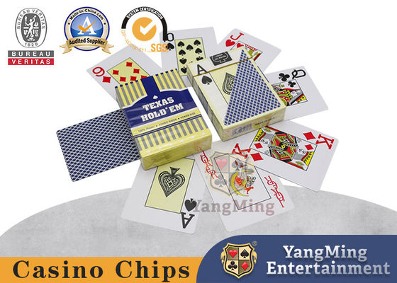 Nuevas tarjetas de plástico personalizadas de Texas Hold'em con impresión grande roja y azul en stock.