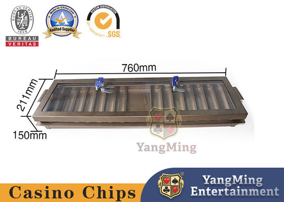 Hierro de cobre amarillo Chip Box Baccarat Acrylic Texas bloqueable de una sola capa Clay Anti-Counterfeiting Chip Countertop Tray del metal