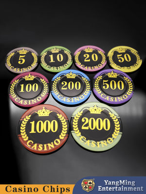 Venta al por mayor Estampado de corona de trigo personalizado Fichas acrílicas Baccarat Texas Hold'em Juegos casuales Fichas de mesa