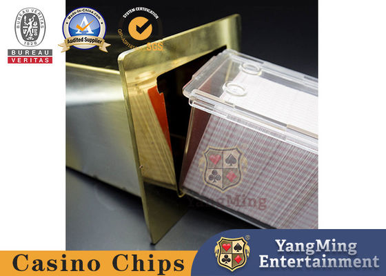 Acero inoxidable Titanio Amarillo 8 mazos Depuestos de cartas de juego Titular Mesa de juego Tarjetas desechadas Portador Mesa de póquer Caja de metal de tarjeta oculta