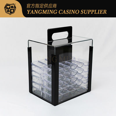 Completamente transparente 1000pcs de arcilla de póquer de forma redonda portador de fichas de acrílico de fábrica personalizado casino portador de fichas con mango
