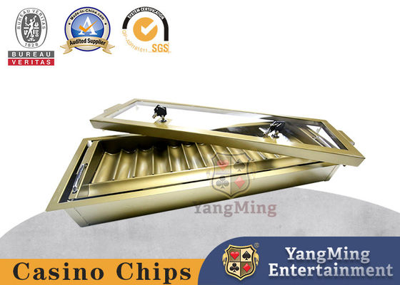 Suministro de fábrica 14 filas de color dorado brillante fichas de juego flotante doble bloqueo fichas de metal fichas de caja con cerradura