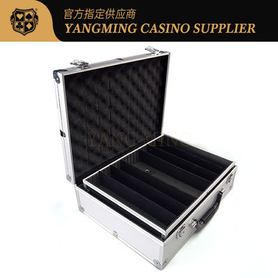 Juego de fichas de póquer con caja de fichas con cerradura, caja de fichas de aluminio plateado, accesorios de casino